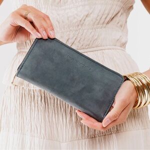 Portland Leather Large Accordion Zip Wallet STORM!